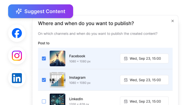 KAIO content planning dashboard with publishing workflows